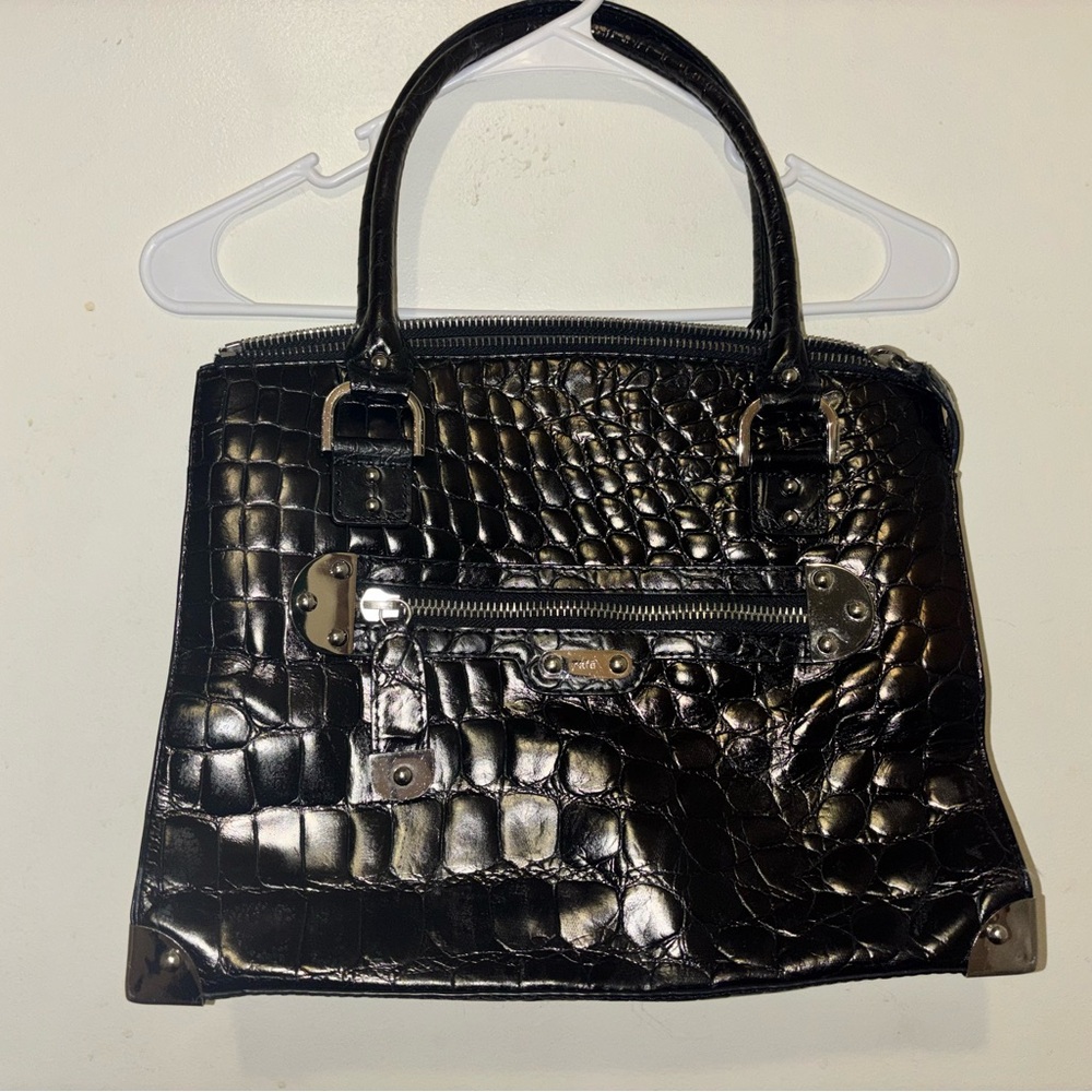 Vintage Rafe Dark Brown Crocodile Embossed Patent Leather Bag